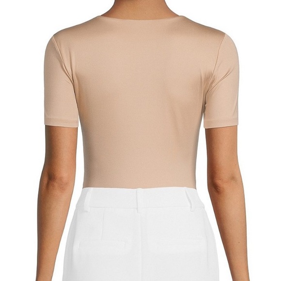 Gianni Bini Short Sleeve, Crew Neck, tan,brown, Bodysuit,Top,Large - Picture 7 of 12